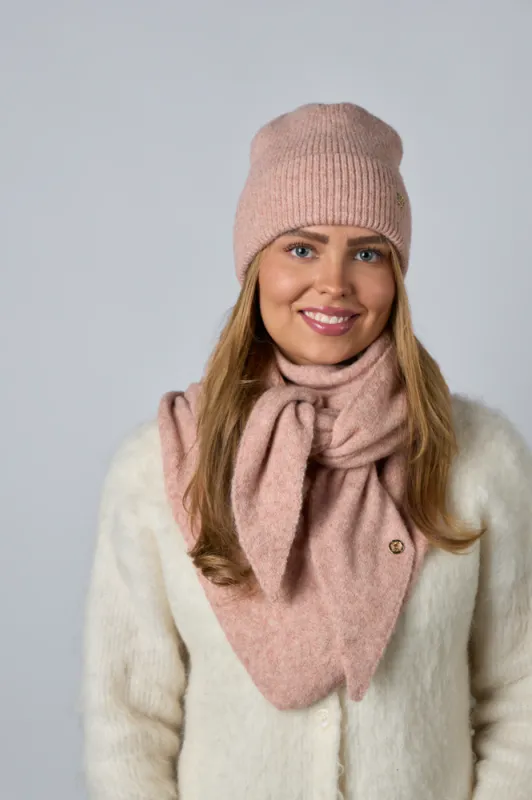 Strikket Trekant skjerf - Rosa melert